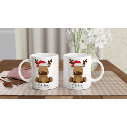 Oh Deer, Christmas Is Here - White 11oz Ceramic Mug Christmas White Mug Globally Fulfilled