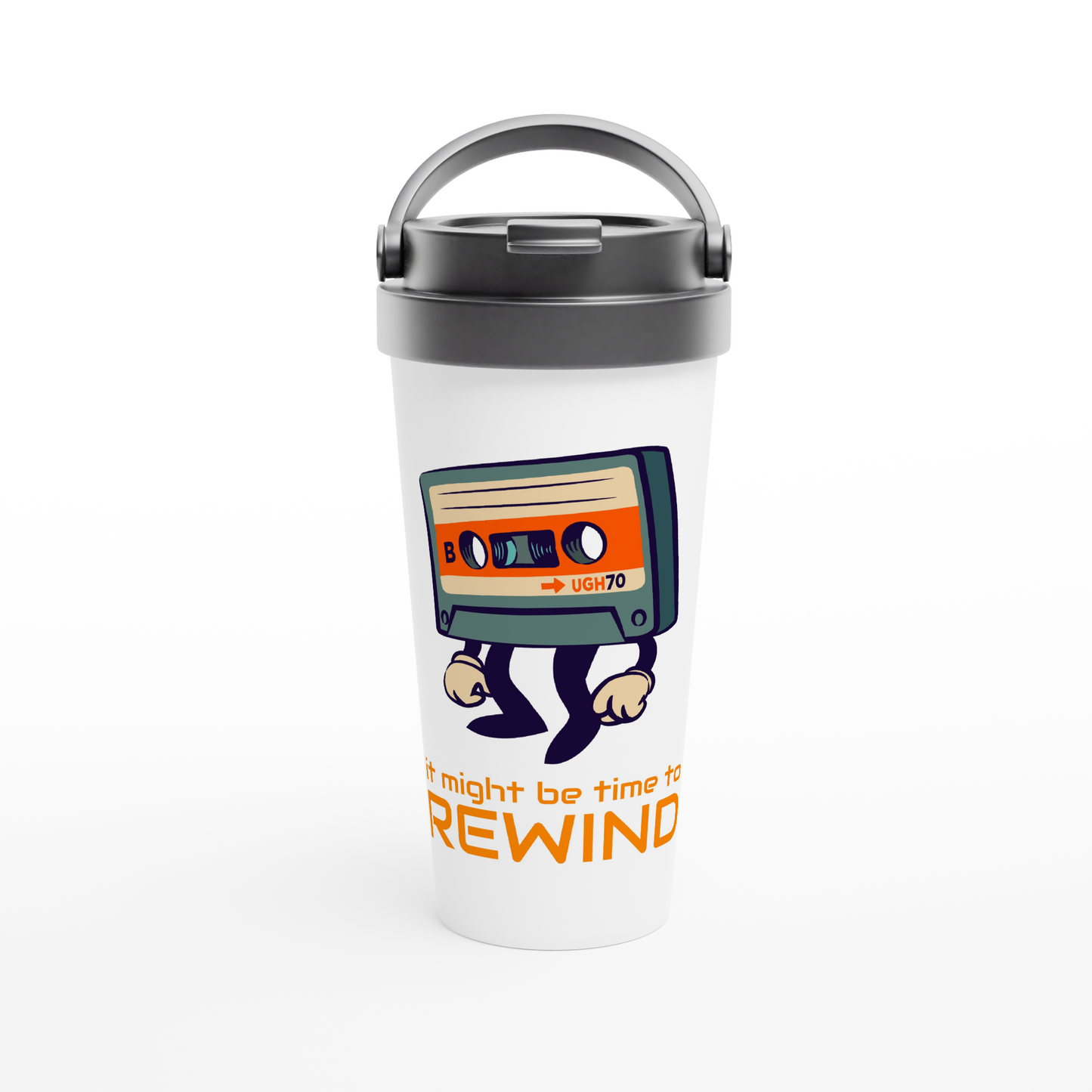 It Might Be Time To Rewind - White 15oz Stainless Steel Travel Mug Travel Mug Globally Fulfilled Music Retro