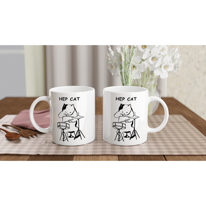 Hep Cat - White 11oz Ceramic Mug White 11oz Mug Globally Fulfilled