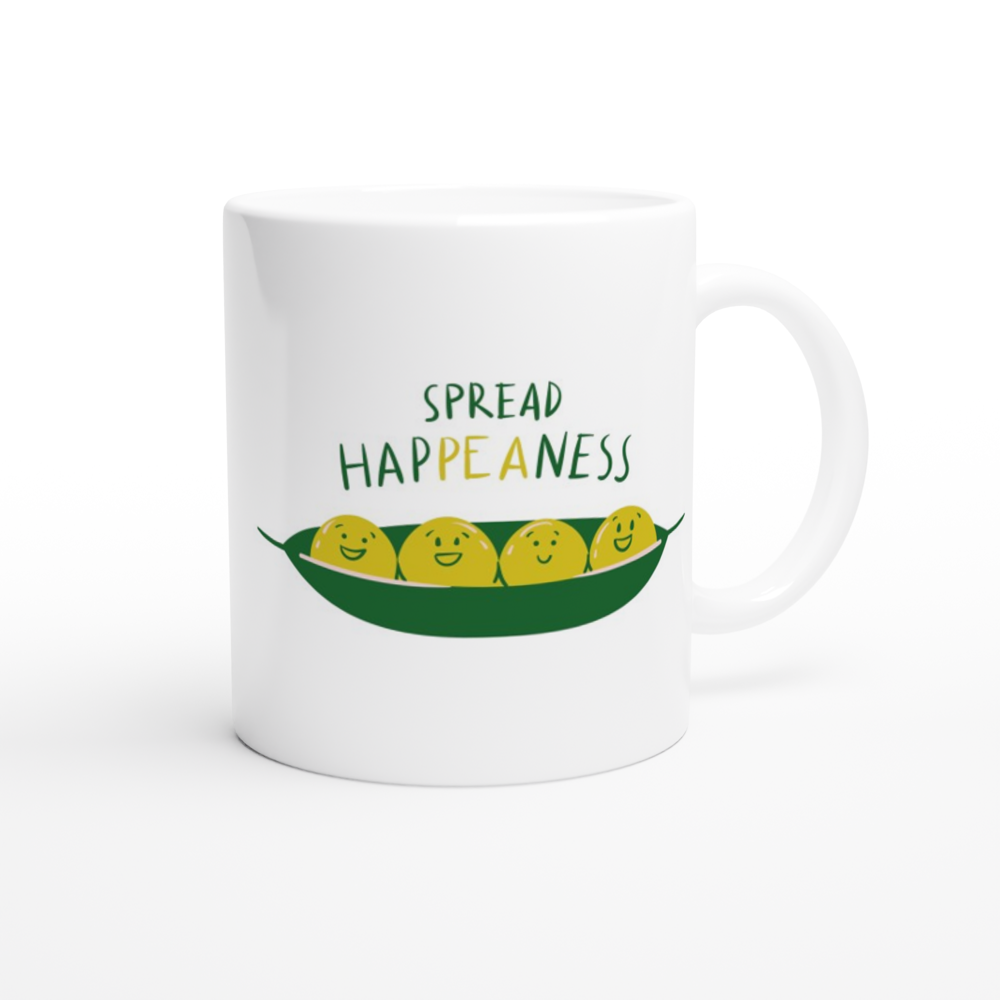 Spread Hap-pea-ness - White 11oz Ceramic Mug White 11oz Mug Motivation