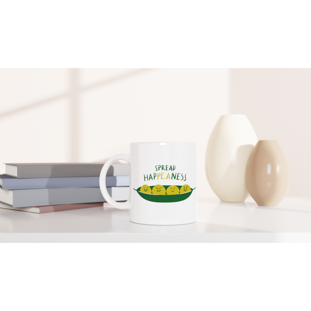 Spread Hap-pea-ness - White 11oz Ceramic Mug White 11oz Mug Motivation