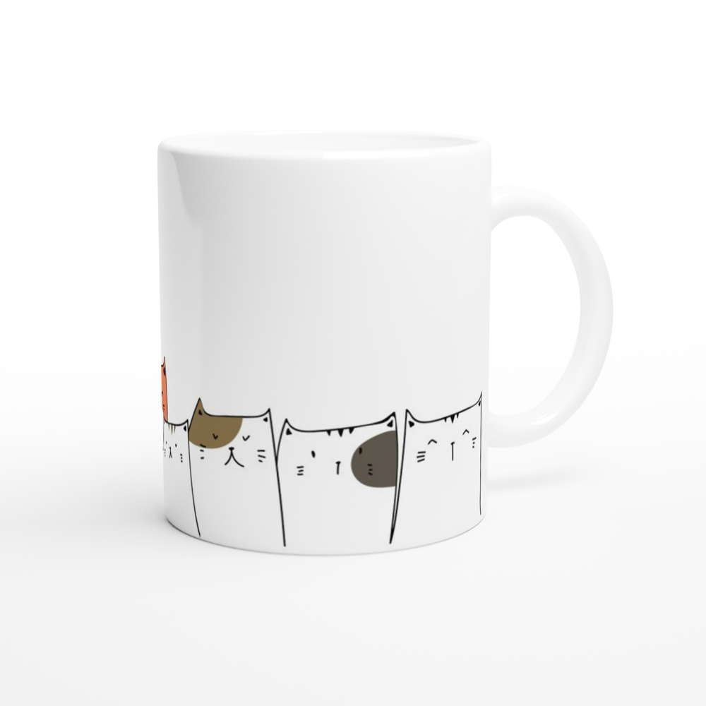 Cat Line - White 11oz Ceramic Mug White 11oz Mug Globally Fulfilled