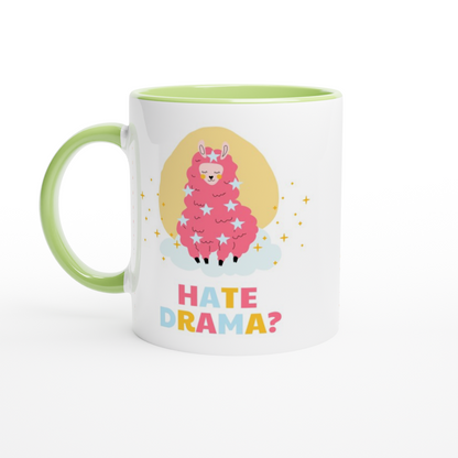 Hate Drama? No Probllama - White 11oz Ceramic Mug with Colour Inside ceramic green Colour 11oz Mug animal
