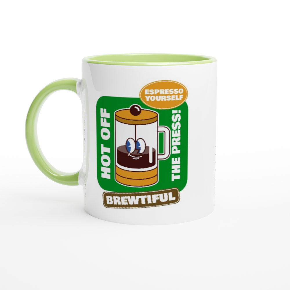 Brewtiful, Espresso Yourself - White 11oz Ceramic Mug with Colour Inside ceramic green Colour 11oz Mug Coffee