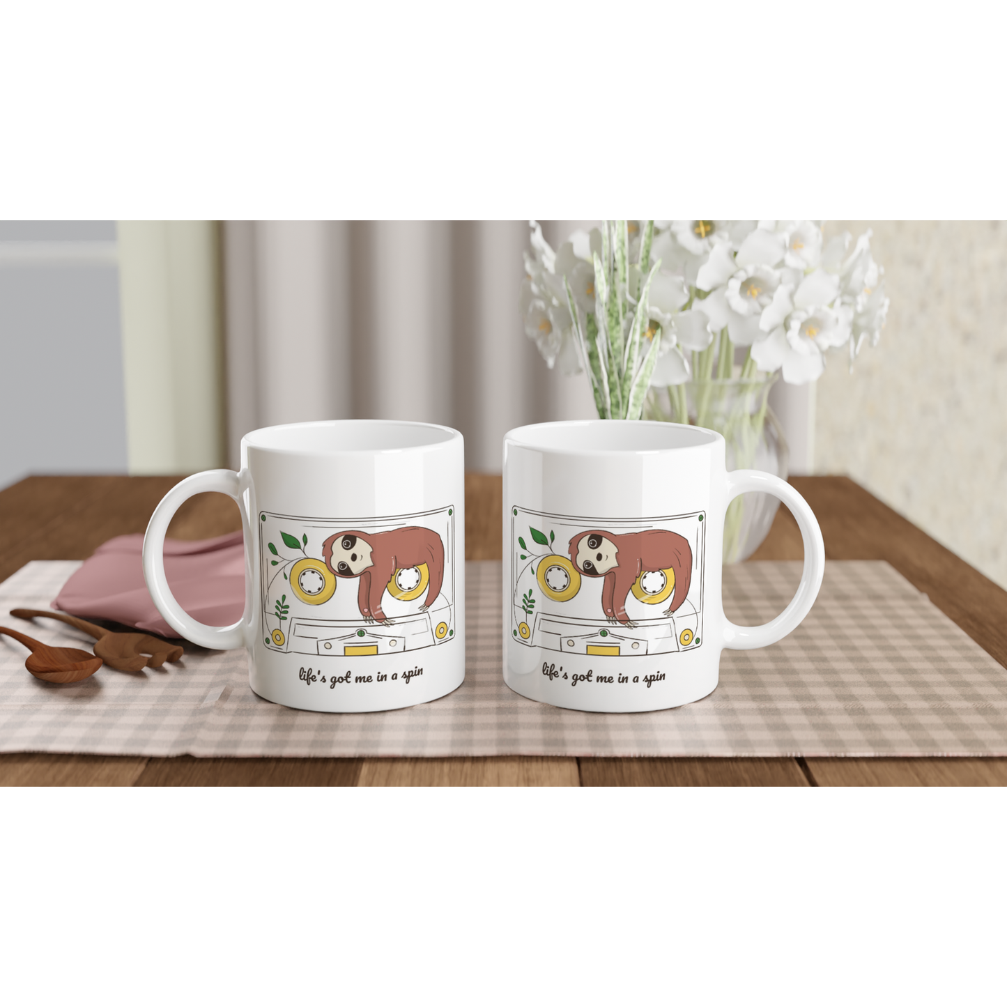 Cassette, Life's Got Me In A Spin -White 11oz Ceramic Mug White 11oz Mug Globally Fulfilled