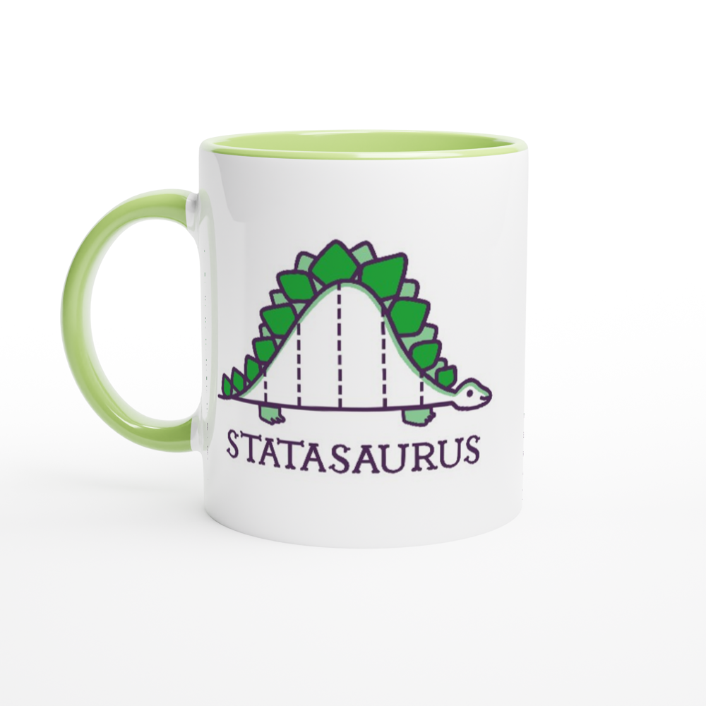 Statasaurus - White 11oz Ceramic Mug with Colour Inside ceramic green Colour 11oz Mug animal Maths Science