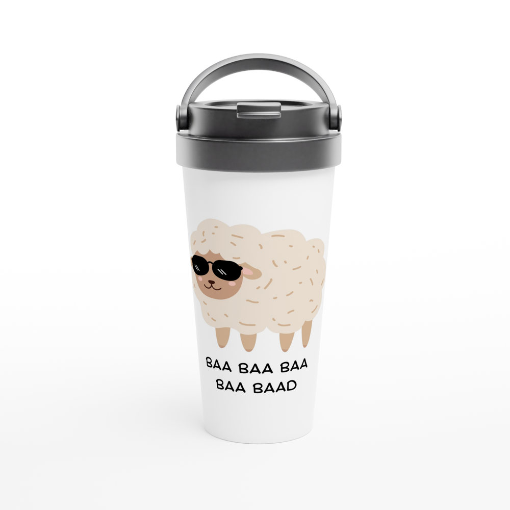 Baa Baa Baa Baa Baad - White 15oz Stainless Steel Travel Mug White 15oz Stainless Steel Travel Mug Travel Mug animal Globally Fulfilled