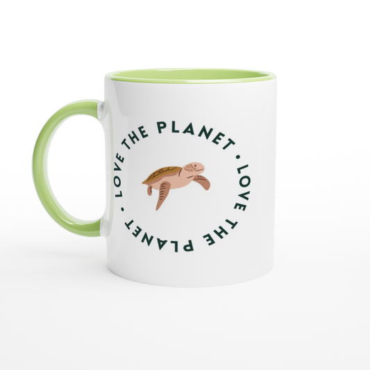 Love The Planet - White 11oz Ceramic Mug with Colour Inside Colour 11oz Mug Environment