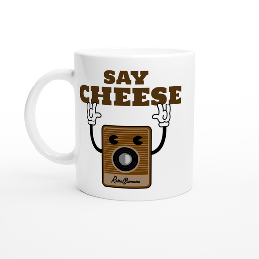 Say Cheese, Retro Camera - White 11oz Ceramic Mug White 11oz Mug Globally Fulfilled