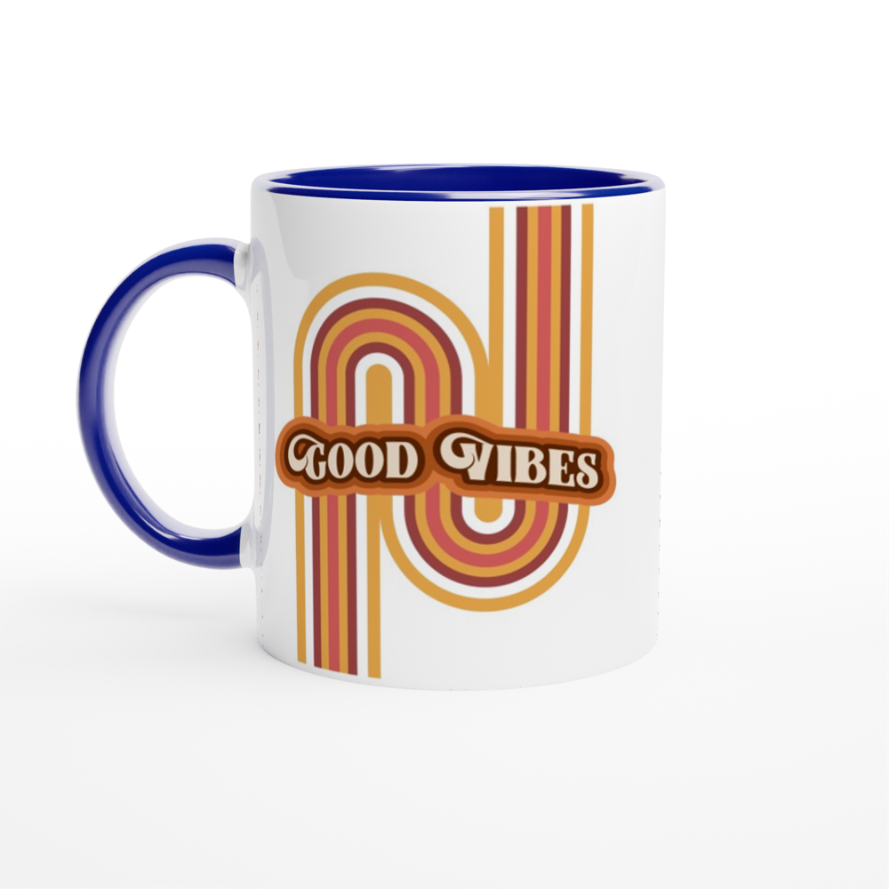 Good Vibes - White 11oz Ceramic Mug with Colour Inside ceramic blue Colour 11oz Mug Retro