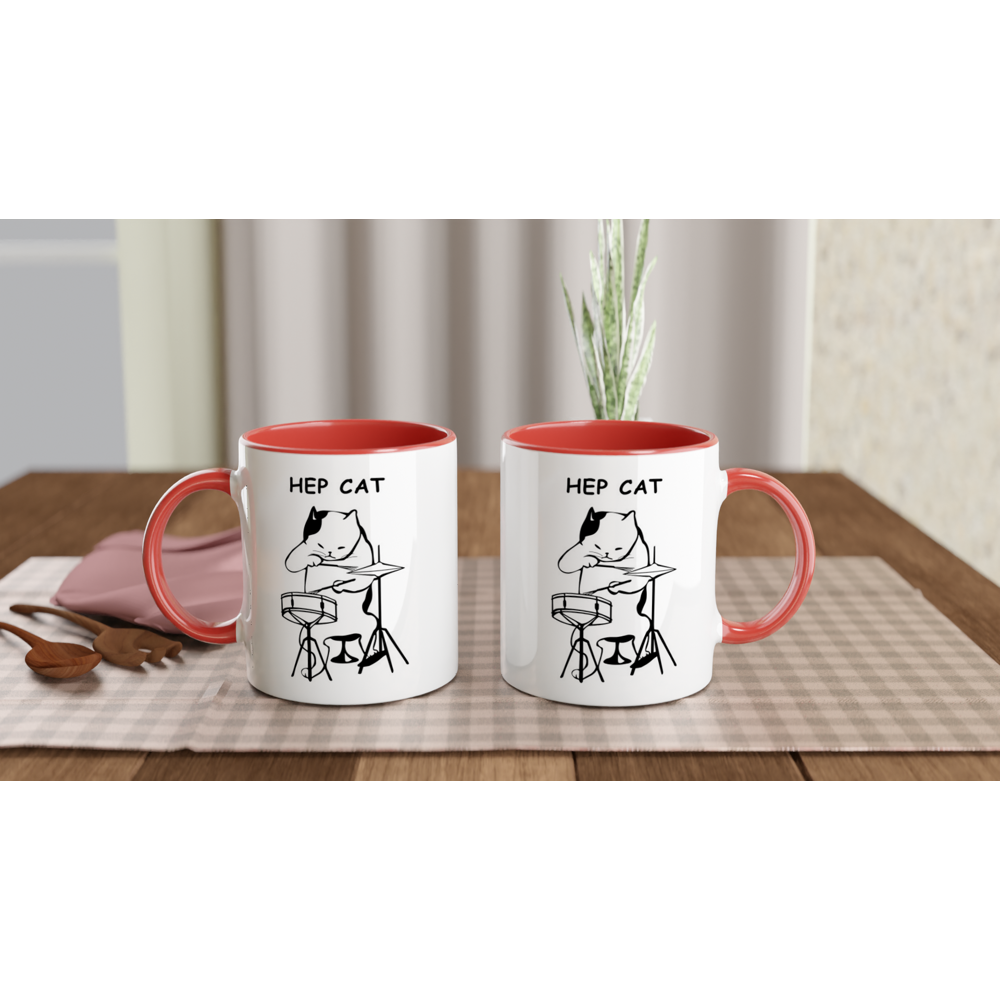 Hep Cat - White 11oz Ceramic Mug with Colour Inside Colour 11oz Mug animal Music