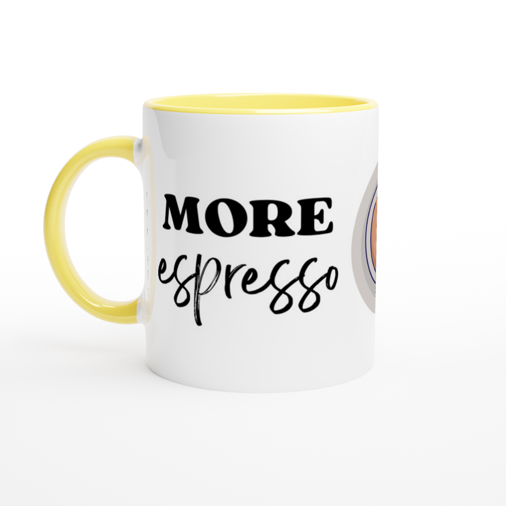 More Espresso, Less Depresso - White 11oz Ceramic Mug with Color Inside ceramic yellow Colour 11oz Mug Coffee