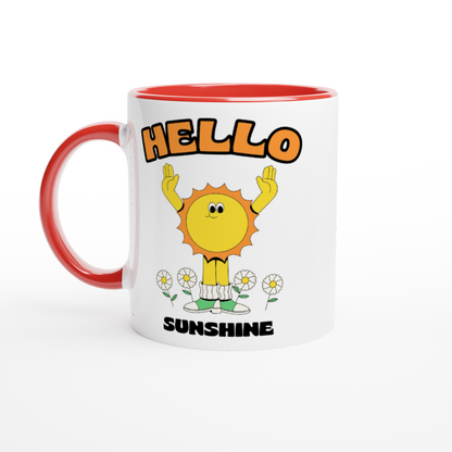 Hello Sunshine - White 11oz Ceramic Mug with Colour Inside ceramic red Colour 11oz Mug Retro Summer