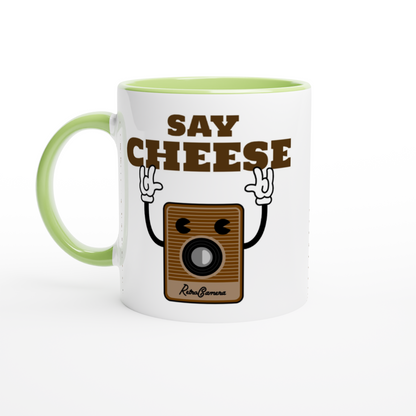 Say Cheese, Retro Camera - White 11oz Ceramic Mug with Colour Inside ceramic green Colour 11oz Mug Retro Tech