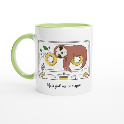 Cassette, Life's Got Me In A Spin - White 11oz Ceramic Mug with Colour Inside Colour 11oz Mug animal Music Retro