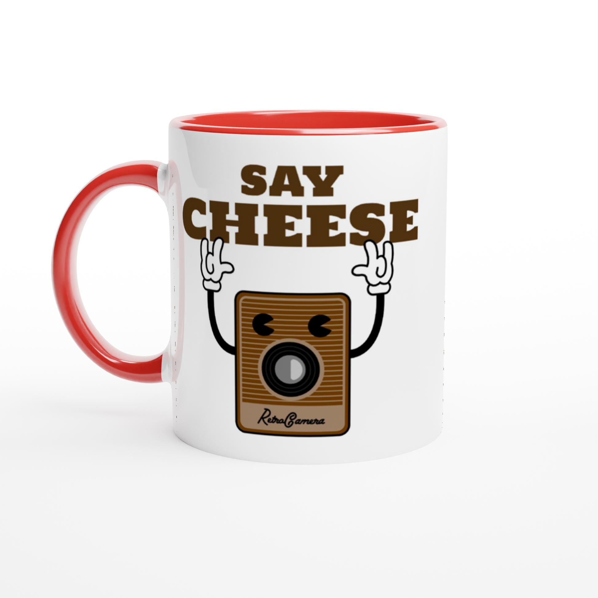 Say Cheese, Retro Camera - White 11oz Ceramic Mug with Colour Inside ceramic red Colour 11oz Mug Retro Tech