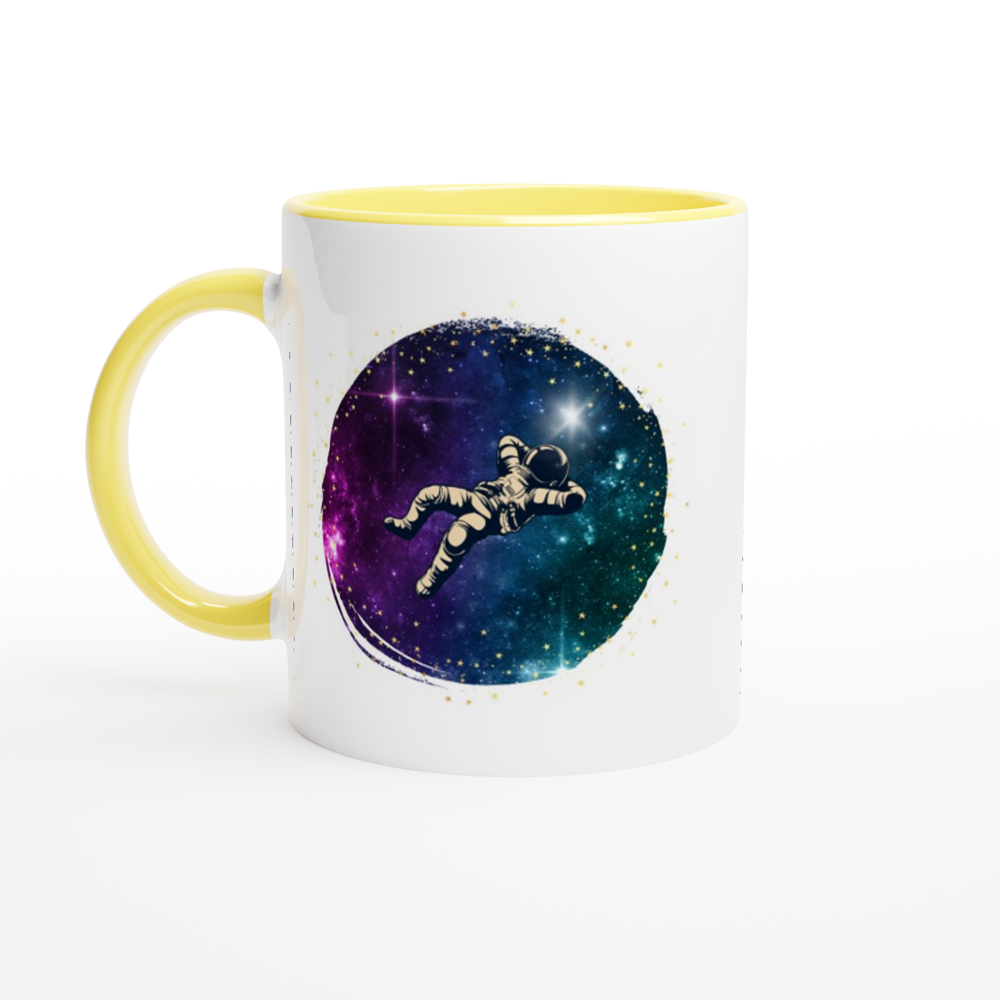 Spaceman - White 11oz Ceramic Mug with Colour Inside ceramic yellow Colour 11oz Mug Space