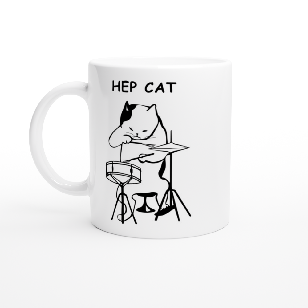 Hep Cat - White 11oz Ceramic Mug White 11oz Mug Globally Fulfilled