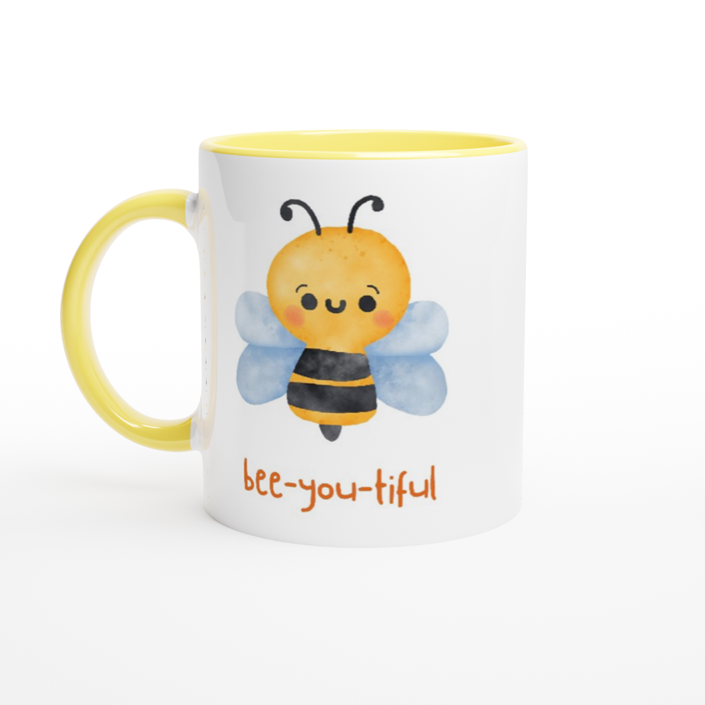 Bee-you-tiful - White 11oz Ceramic Mug with Colour Inside ceramic yellow Colour 11oz Mug animal