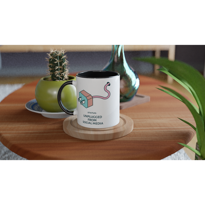 Status: Unplugged From Social Media - White 11oz Ceramic Mug With Colour Inside Colour 11oz Mug