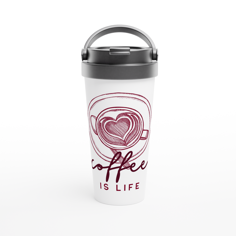 Coffee Is Life - White 15oz Stainless Steel Travel Mug Travel Mug Coffee Globally Fulfilled