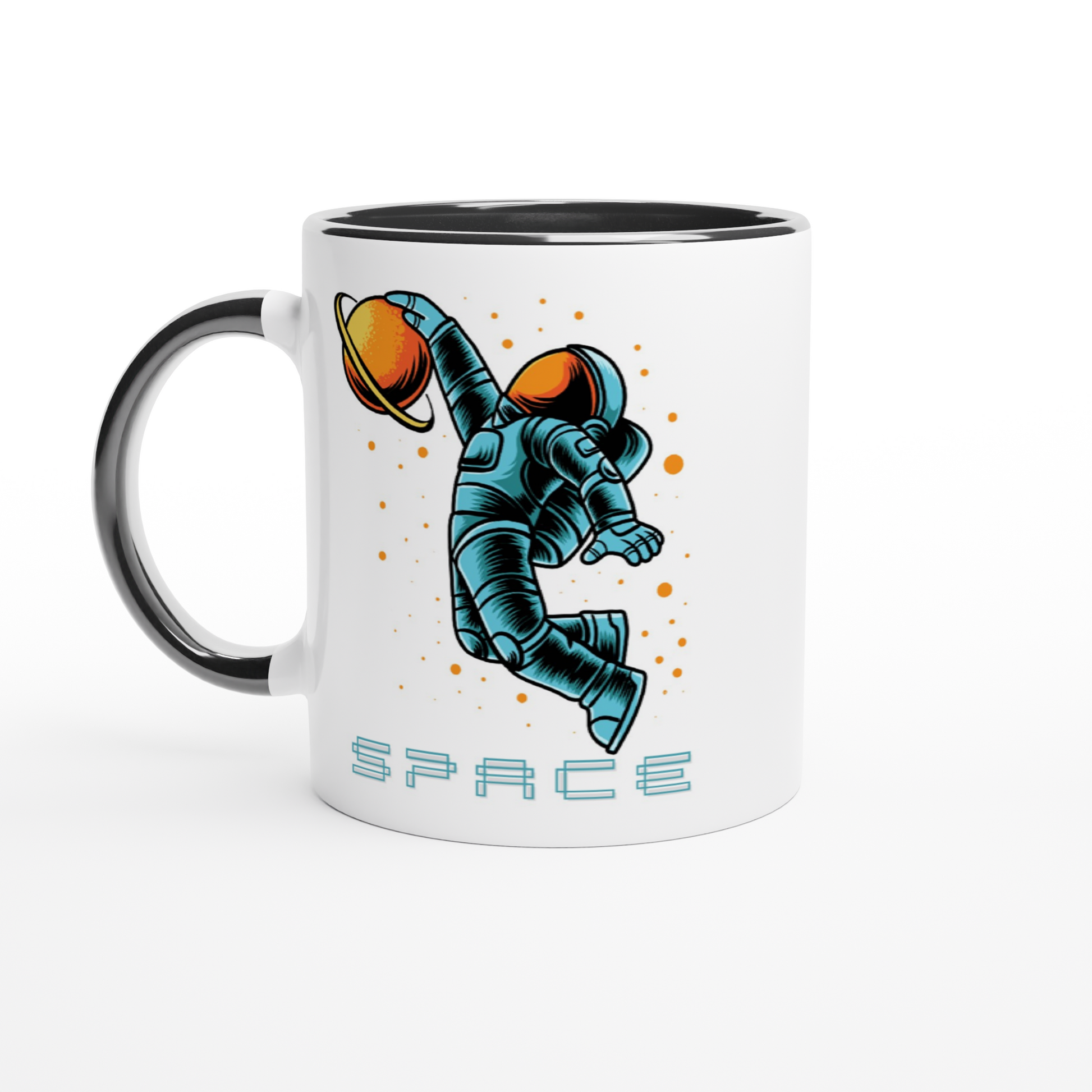 Astronaut Basketball - White 11oz Ceramic Mug with Colour Inside ceramic black Colour 11oz Mug Globally Fulfilled Space