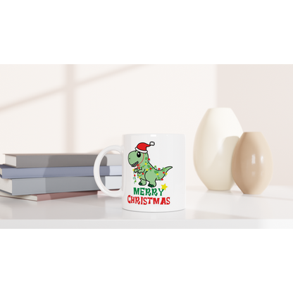 Dinosaur Christmas - White 11oz Ceramic Mug Christmas White Mug Globally Fulfilled