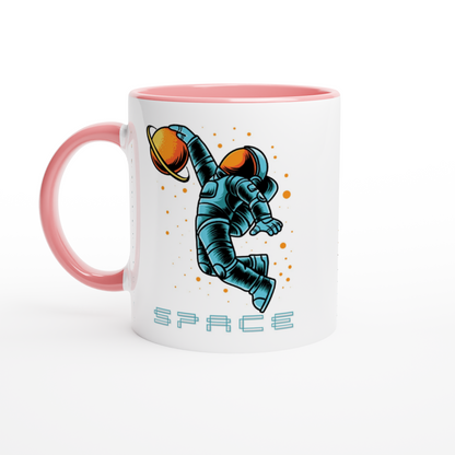 Astronaut Basketball - White 11oz Ceramic Mug with Colour Inside ceramic pink Colour 11oz Mug Globally Fulfilled Space