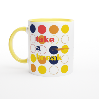 Take A Break - White 11oz Ceramic Mug with Colour Inside ceramic yellow Colour 11oz Mug