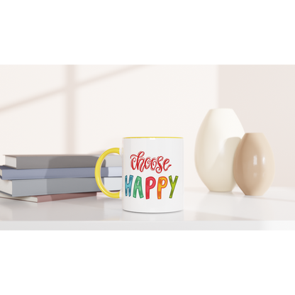 Choose Happy - White 11oz Ceramic Mug with Colour Inside Colour 11oz Mug Motivation