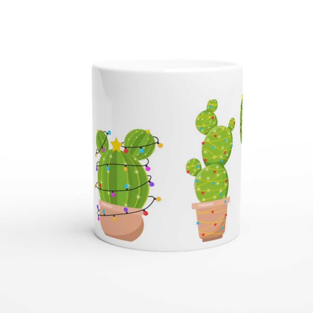 Merry Cactus - White 11oz Ceramic Mug Christmas White Mug Globally Fulfilled