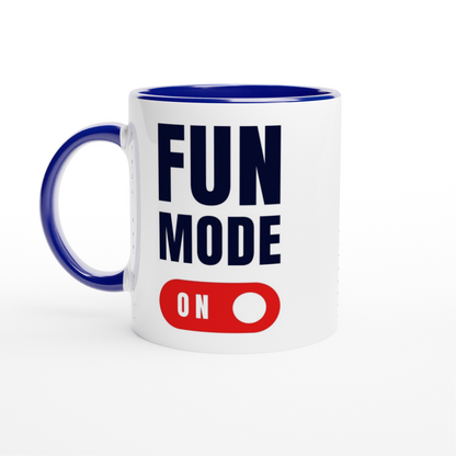 Fun Mode On - White 11oz Ceramic Mug with Colour Inside ceramic blue Colour 11oz Mug Funny