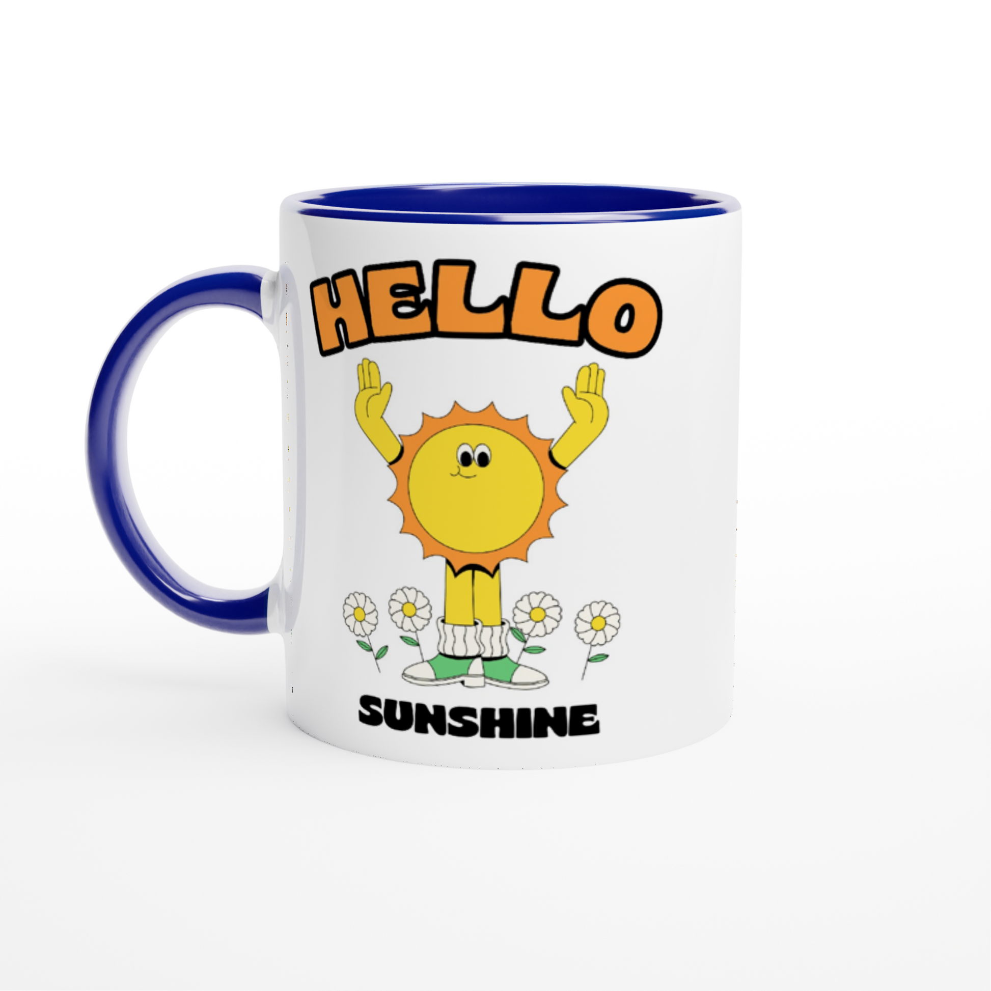 Hello Sunshine - White 11oz Ceramic Mug with Colour Inside ceramic blue Colour 11oz Mug Retro Summer