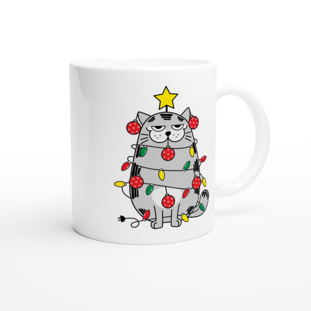 Christmas Cat - White 11oz Ceramic Mug Christmas White Mug Globally Fulfilled