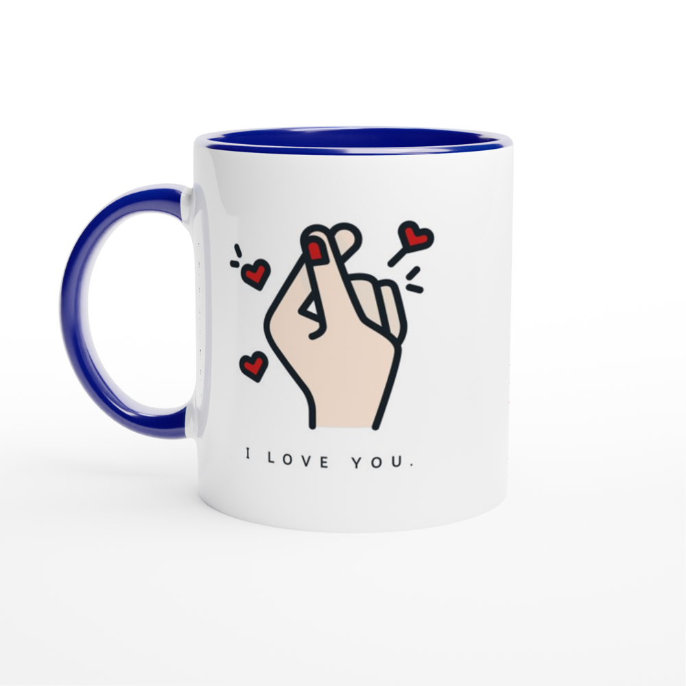 I Love You - White 11oz Ceramic Mug with Colour Inside ceramic blue Colour 11oz Mug Love