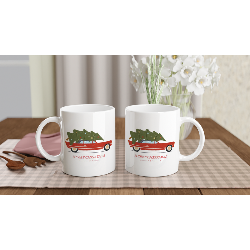 Christmas Car - White 11oz Ceramic Mug Christmas White Mug Globally Fulfilled