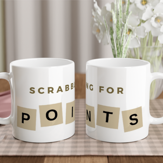 Scrabbling For Points - White 11oz Ceramic Mug White 11oz Mug Globally Fulfilled