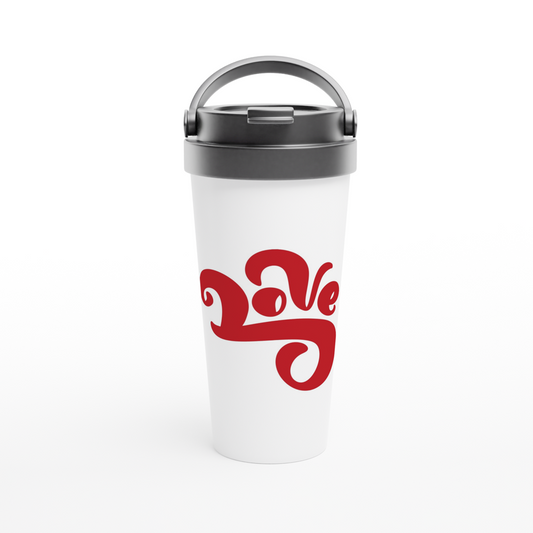 Love - White 15oz Stainless Steel Travel Mug Travel Mug Globally Fulfilled