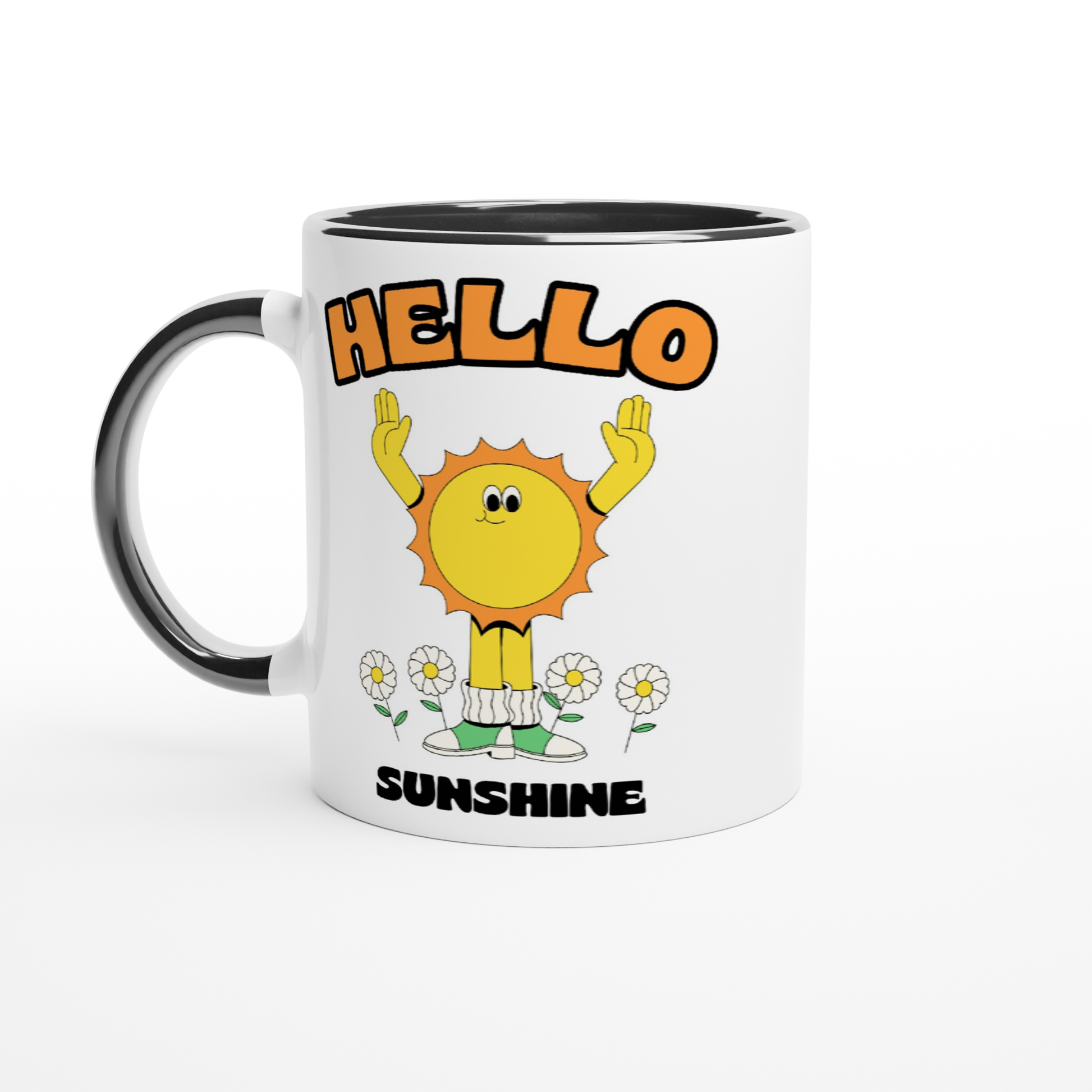 Hello Sunshine - White 11oz Ceramic Mug with Colour Inside ceramic black Colour 11oz Mug Retro Summer