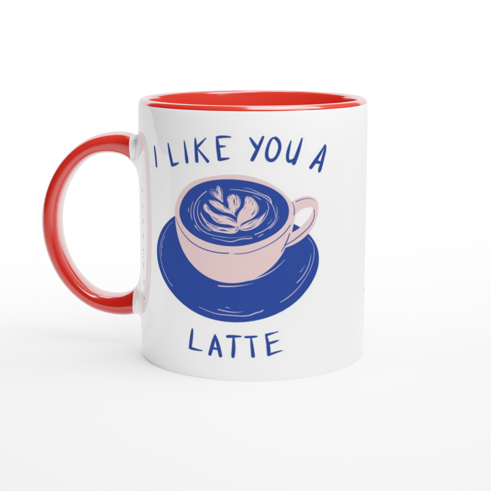 I Like You A Latte - White 11oz Ceramic Mug with Colour Inside ceramic red Colour 11oz Mug Coffee Globally Fulfilled Love