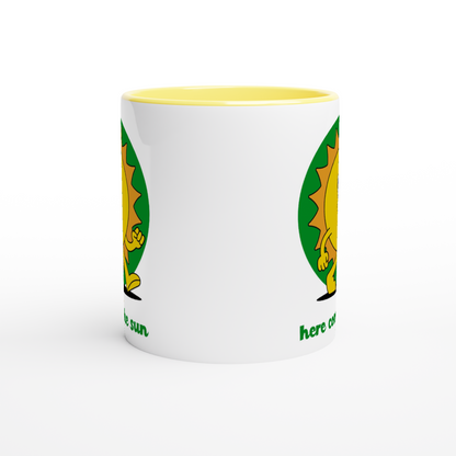 Here Comes The Sun - White 11oz Ceramic Mug with Colour Inside Colour 11oz Mug Retro Summer