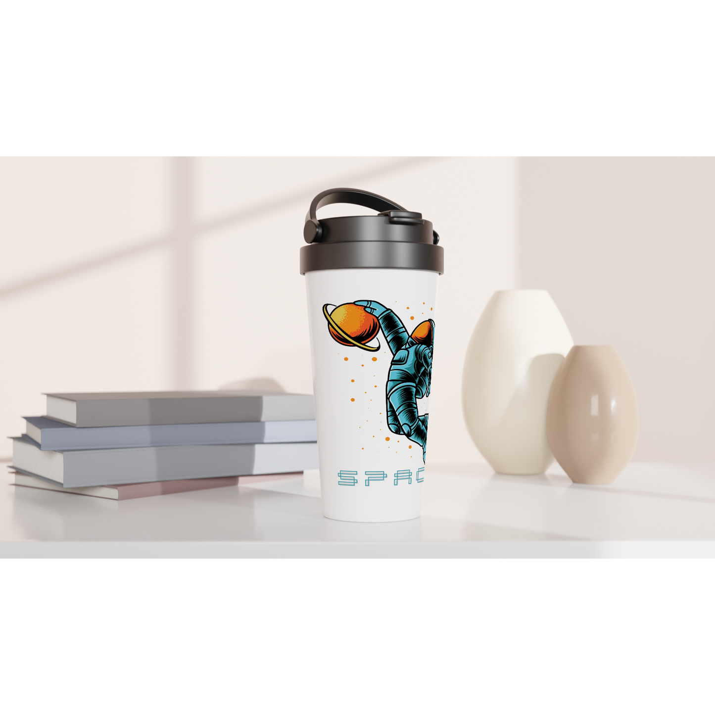 Astronaut Basketball - White 15oz Stainless Steel Travel Mug Travel Mug Space