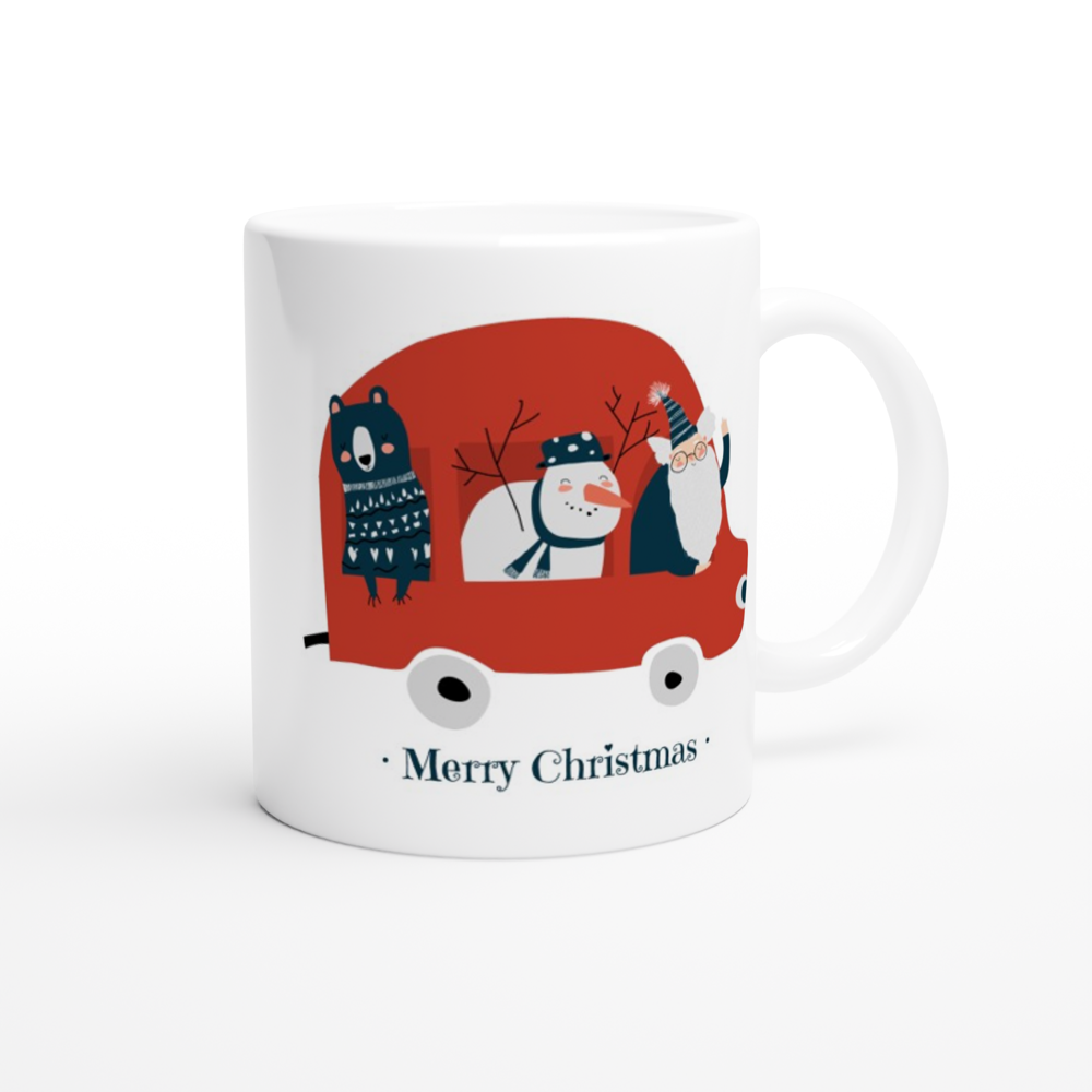 Santa Car - White 11oz Ceramic Mug Christmas White Mug Globally Fulfilled