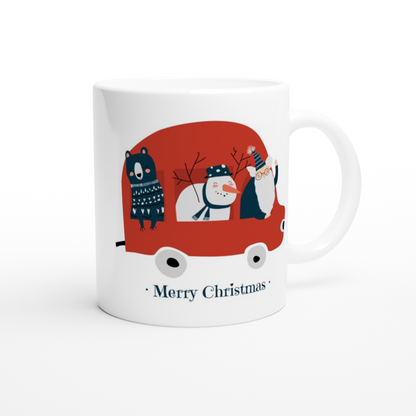 Santa Car - White 11oz Ceramic Mug Christmas White Mug Globally Fulfilled