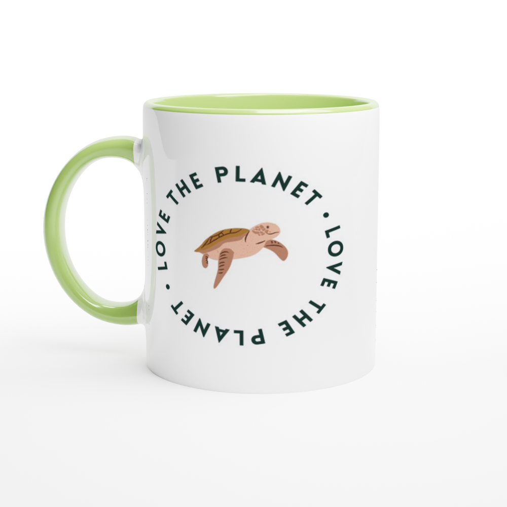 Love The Planet - White 11oz Ceramic Mug with Colour Inside ceramic green Colour 11oz Mug Environment