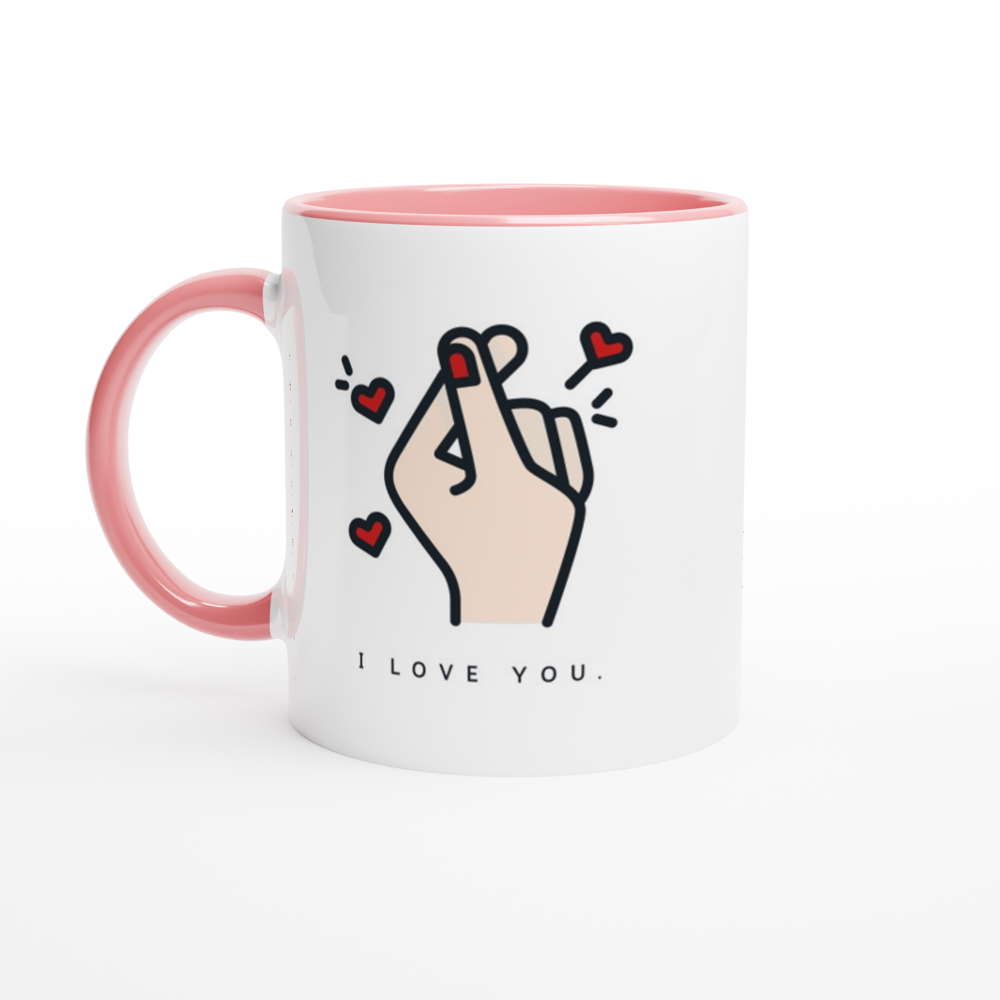 I Love You - White 11oz Ceramic Mug with Colour Inside ceramic pink Colour 11oz Mug Love