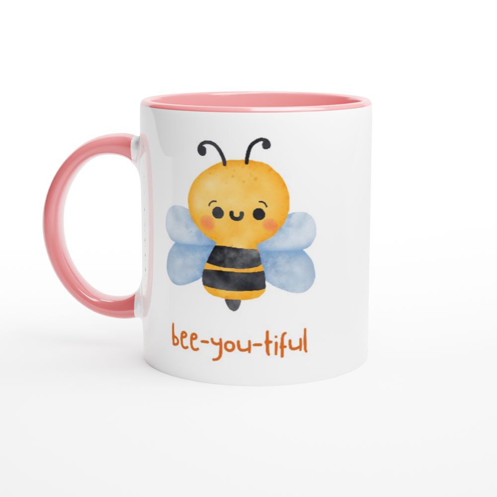 Bee-you-tiful - White 11oz Ceramic Mug with Colour Inside ceramic pink Colour 11oz Mug animal