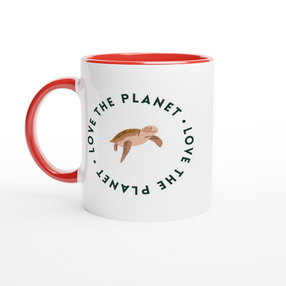 Love The Planet - White 11oz Ceramic Mug with Colour Inside ceramic red Colour 11oz Mug Environment