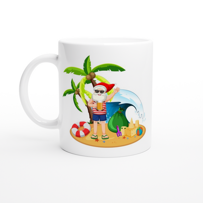 Tropical Santa - White 11oz Ceramic Mug White 11oz Ceramic Mug Christmas White Mug Globally Fulfilled