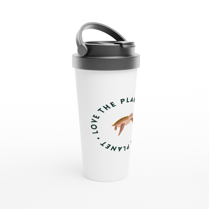 Love The Planet - White 15oz Stainless Steel Travel Mug Travel Mug animal Environment Globally Fulfilled